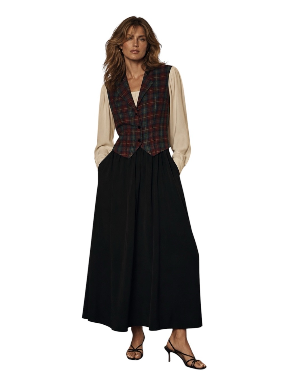 Vintage R.J.O. Woman Plaid Bodice Maxi DressBurgundy Green Preppy Cottagecore 16